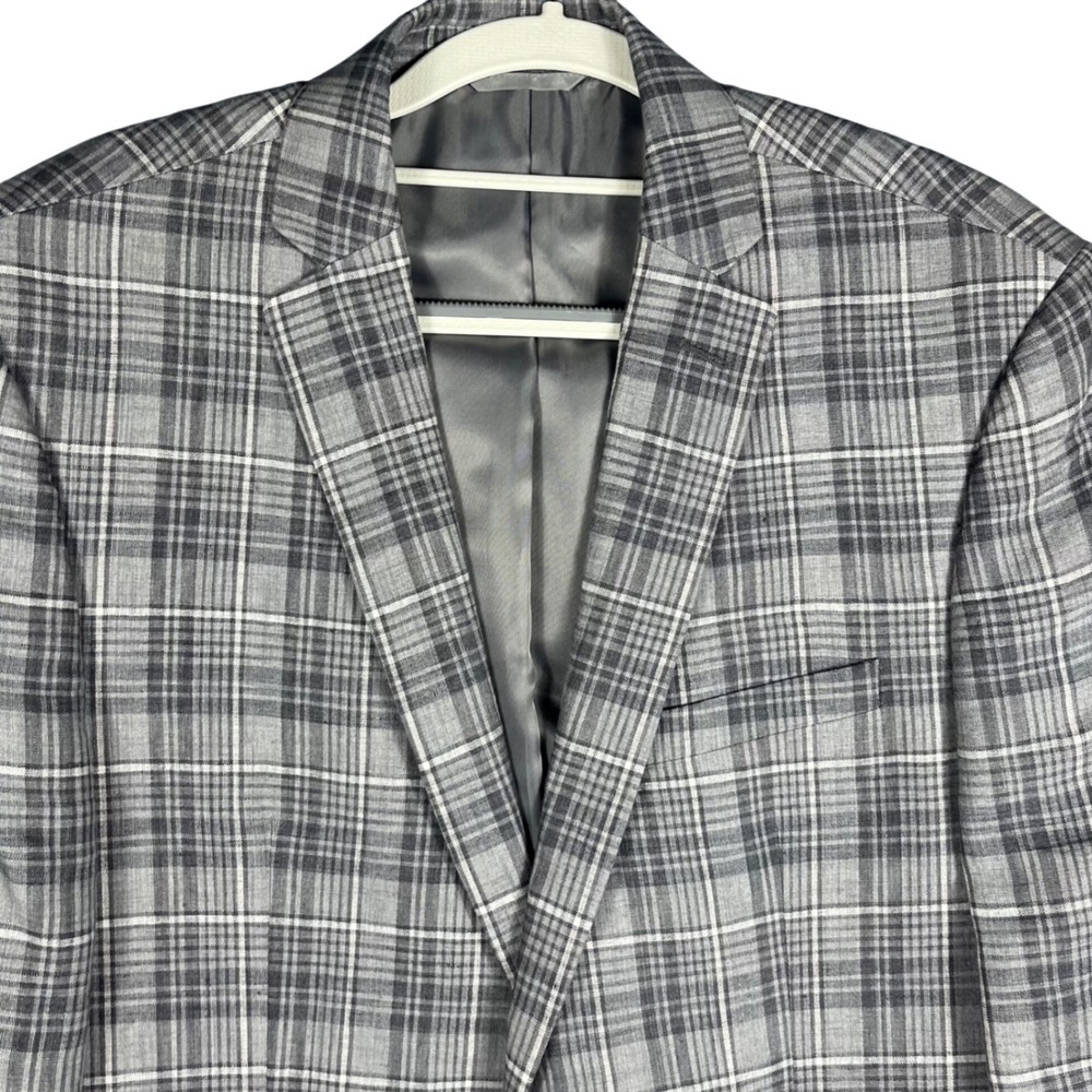 Bar III Sport Coat Mens 40R Grey Plaid 100% Linen Slim Fit Blazer Jacket